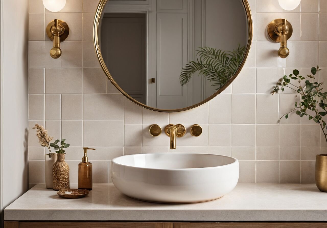 Kupatilo — keramički lavabo i ogledalo